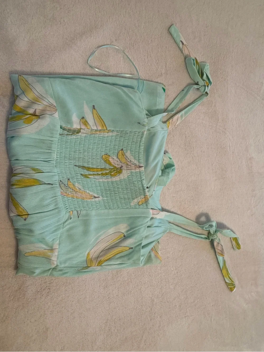 Mint Banana-Print Tie-Strap Romper